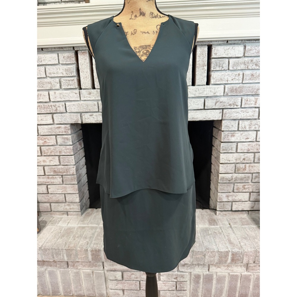 Reiss Blaze Shift Dress Womens Size 2 Green Layered V-Neck Sleeveless Corporate‎